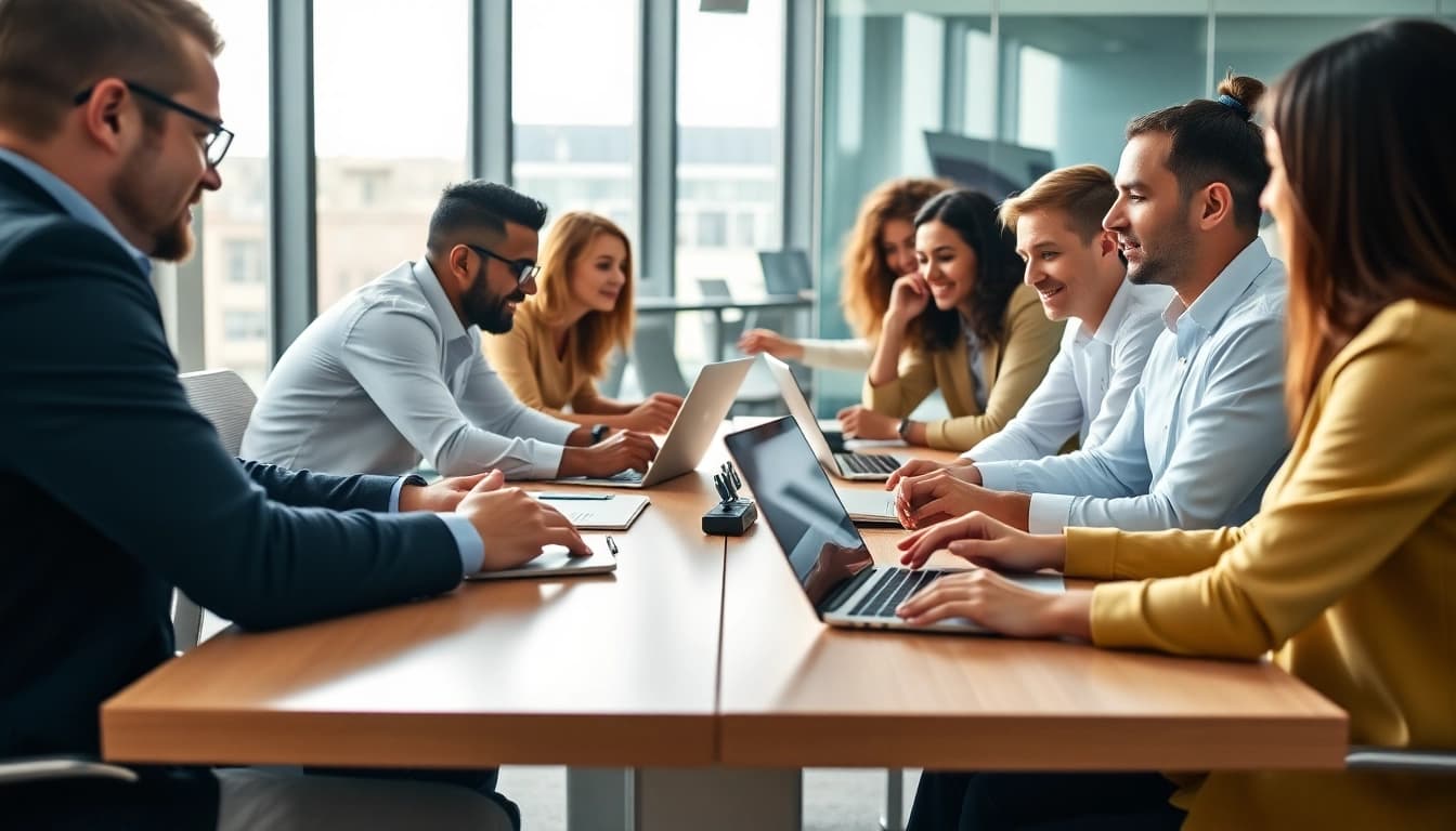 Showcasing an enterprise assistant platform in a modern office with collaborative tools