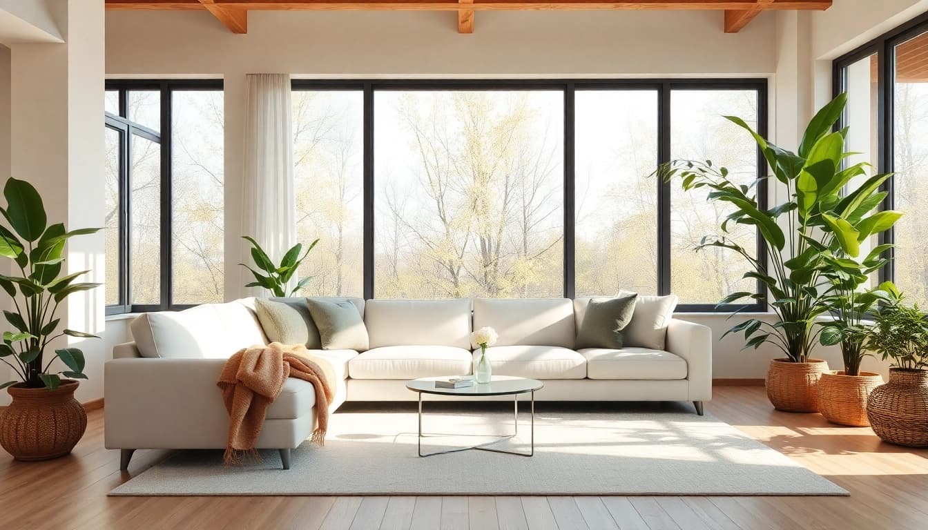 Embrace Seamless Living with a bright, inviting living space filled with greenery.