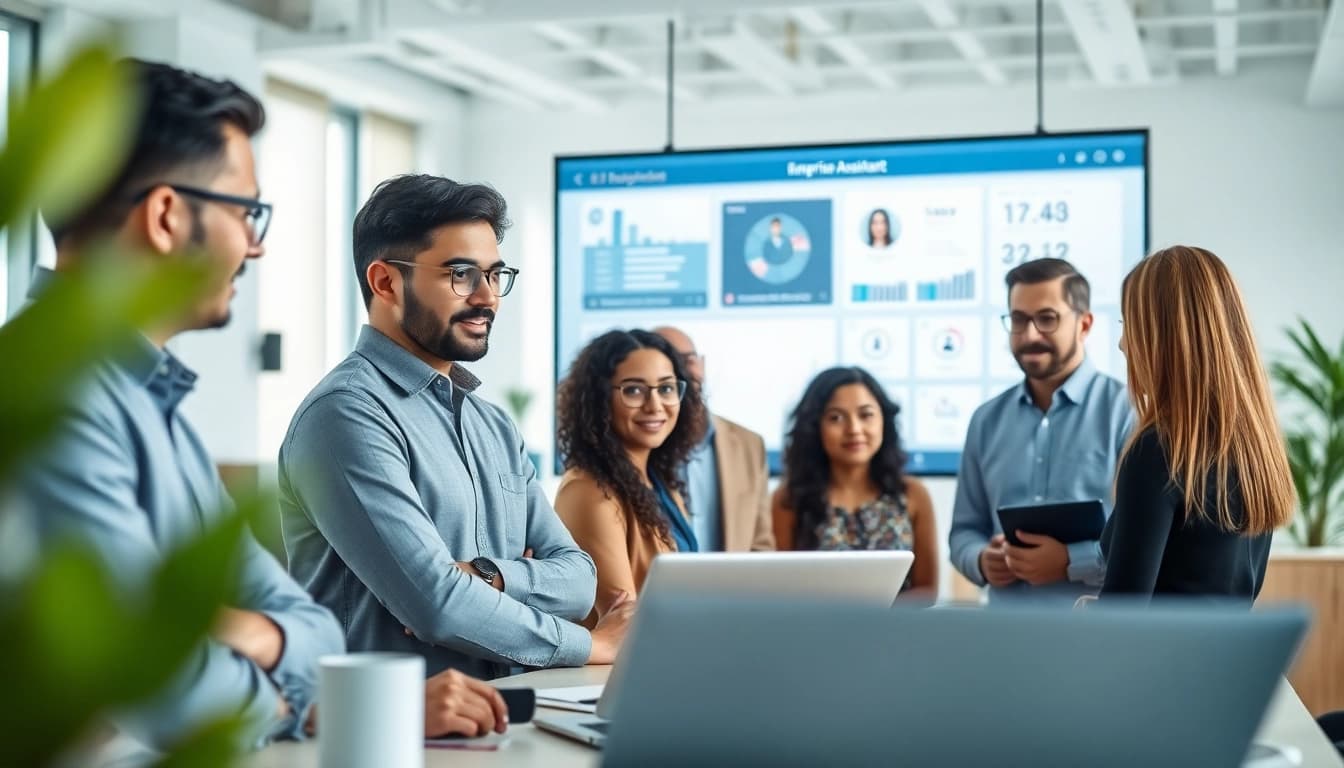 Showcase professionals using an enterprise assistant platform for efficient collaboration.