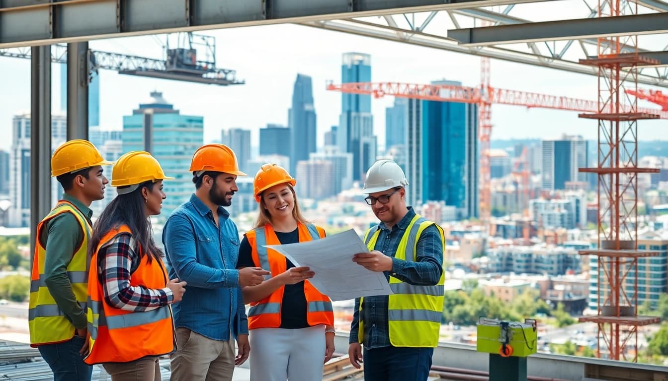 Collaboration at Austin construction site showcasing teamwork and innovation.