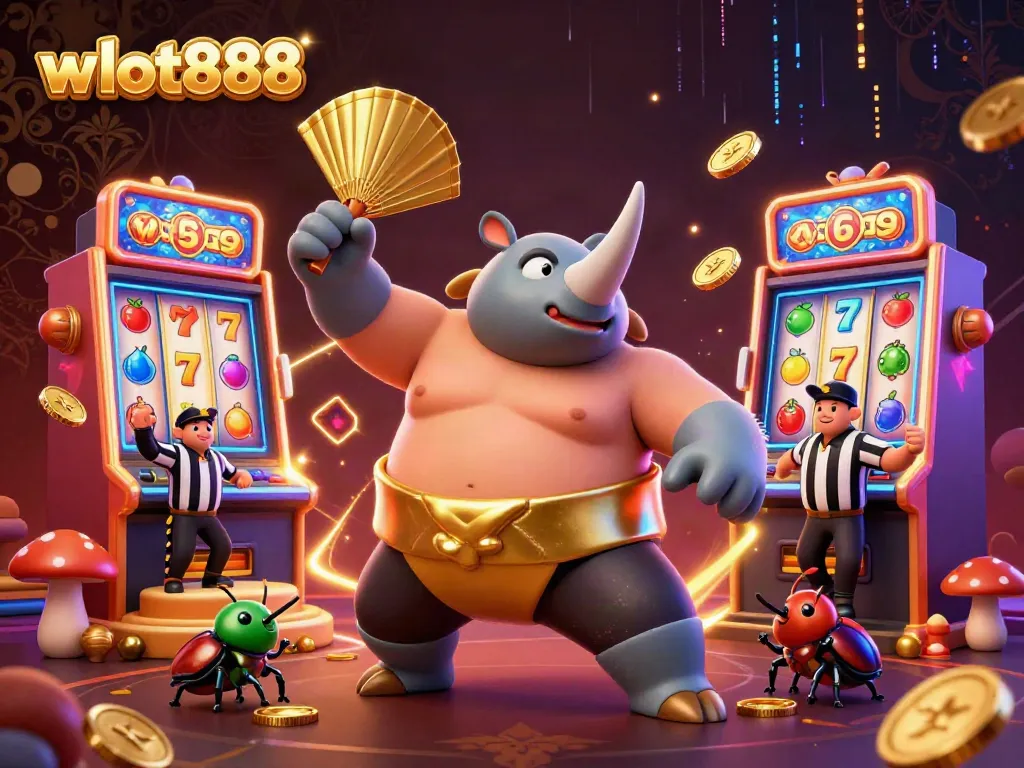 Permainan slot menegangkan di wslot888 saat juara judo kumbang rhinoceros memecahkan koin emas.