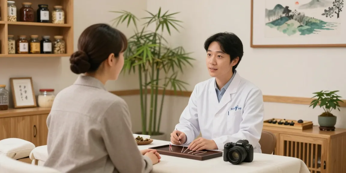 Consultation at 수원한의원 with a practitioner and patient in a serene wellness environment.