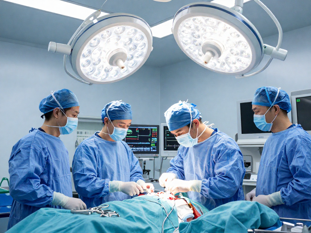 Bel kayması ameliyatı being performed by Dr. Caner Sarıkaya in a modern surgical room.