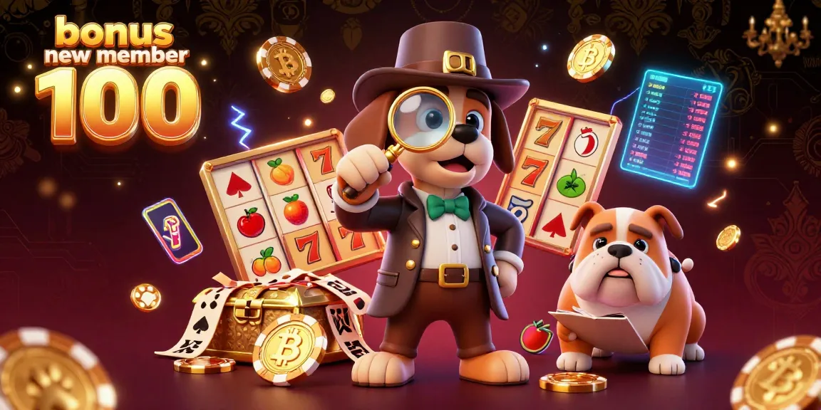 Engage in winnings with bonus new member 100 in a vibrant casino scene featuring a cartoon detective and clues