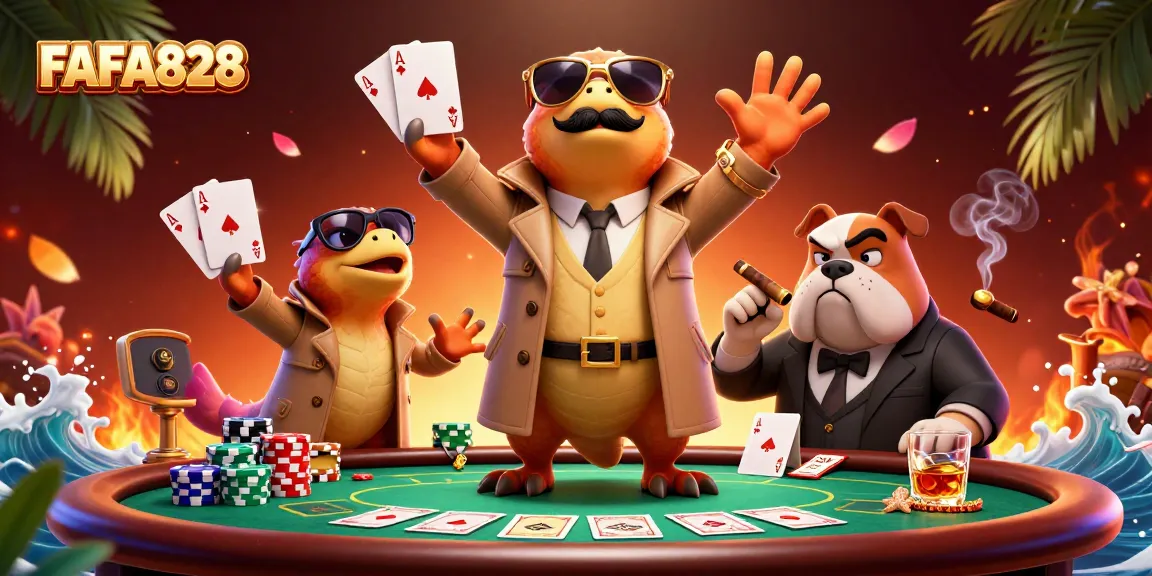 Experience FAFA828 thrill with card game raptors in a VIP setting, showcasing poker chips and glamour.