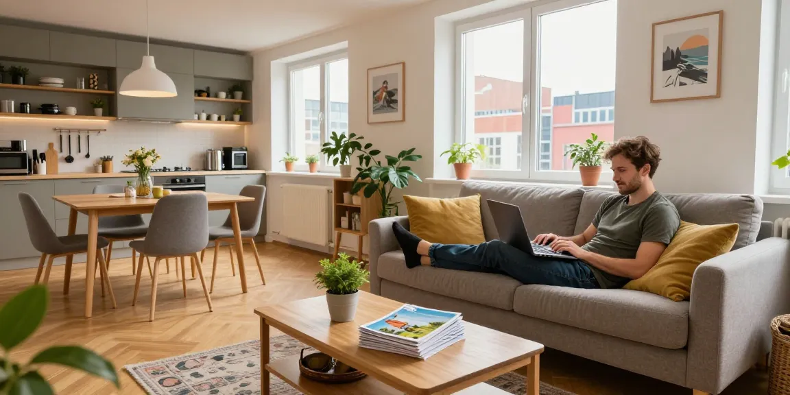 Monteurzimmer Hannover: Gemütliche Wohnung mit modernem Wohnzimmer und Stadtblick.