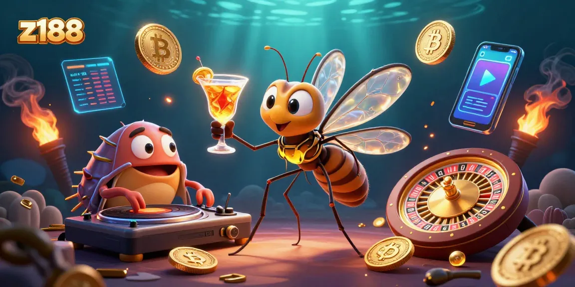 Experience the vibrant z188 casino scene with a revived mosquito mascot and gaming elements.
