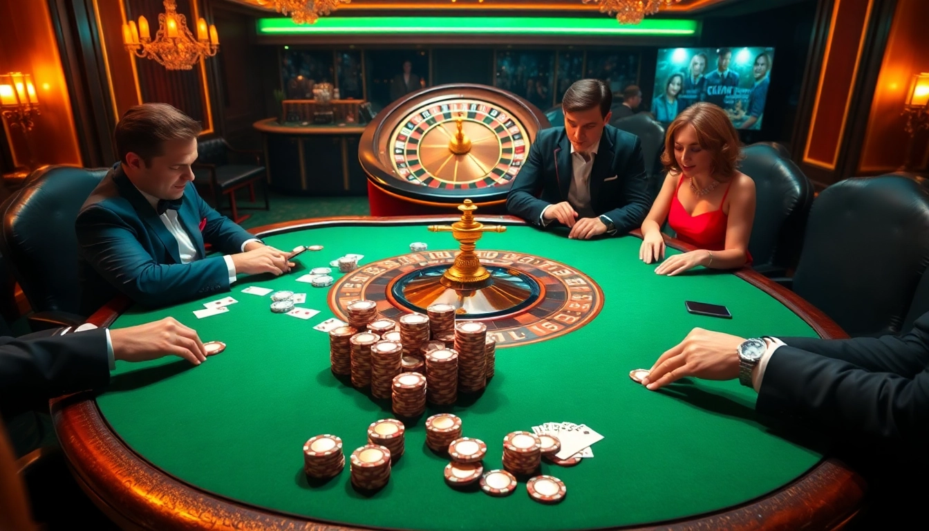 Exciting poker game at trang chủ 789club with colorful chips and elegant casino ambiance.