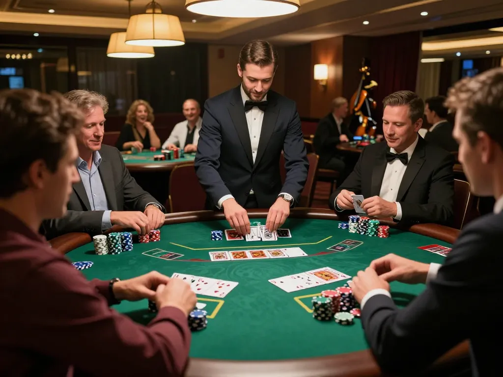 Engaged players strategizing at a blackjack table while enjoying the thrills of sh bet in a luxurious casino setting.