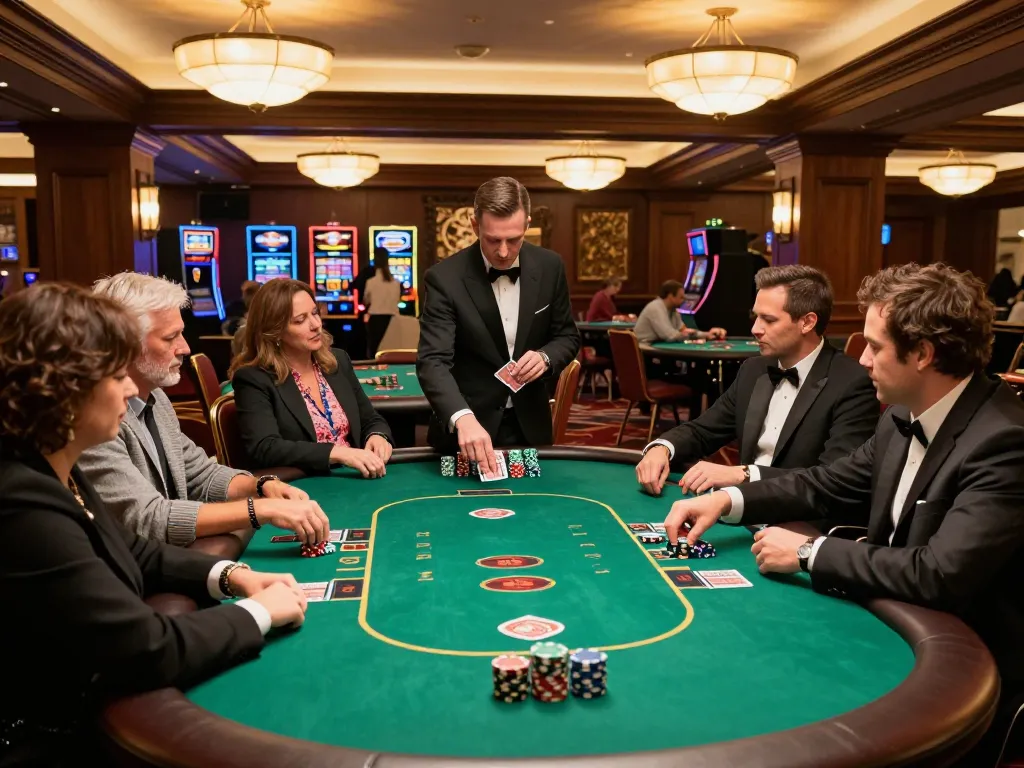 Players strategizing in a F168 poker game at a luxurious casino table filled with chips