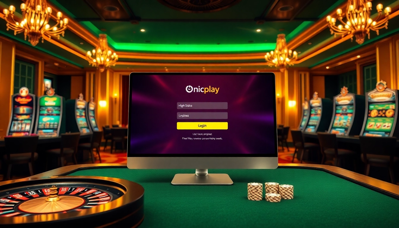 Experience the thrill of Onicplay login with a vibrant casino scene showcasing exciting gameplay and luxurious vibes.