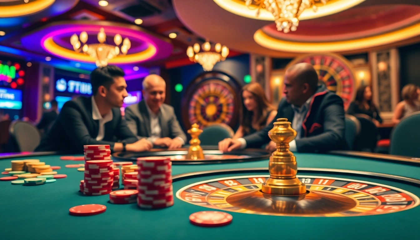 Menampilkan permainan PLANET77 dengan chip kasino berwarna-warni dan putaran roda roulette yang menarik.