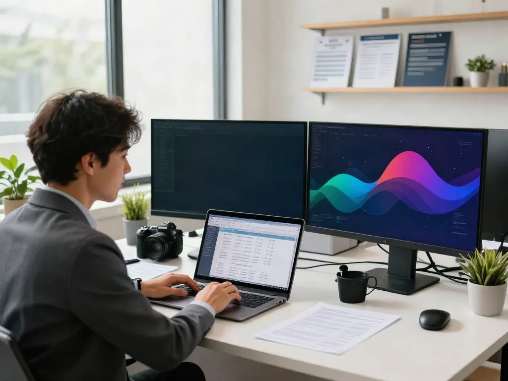 Tax professional assisting a client with tax software to help them become a service bureau in a modern office.