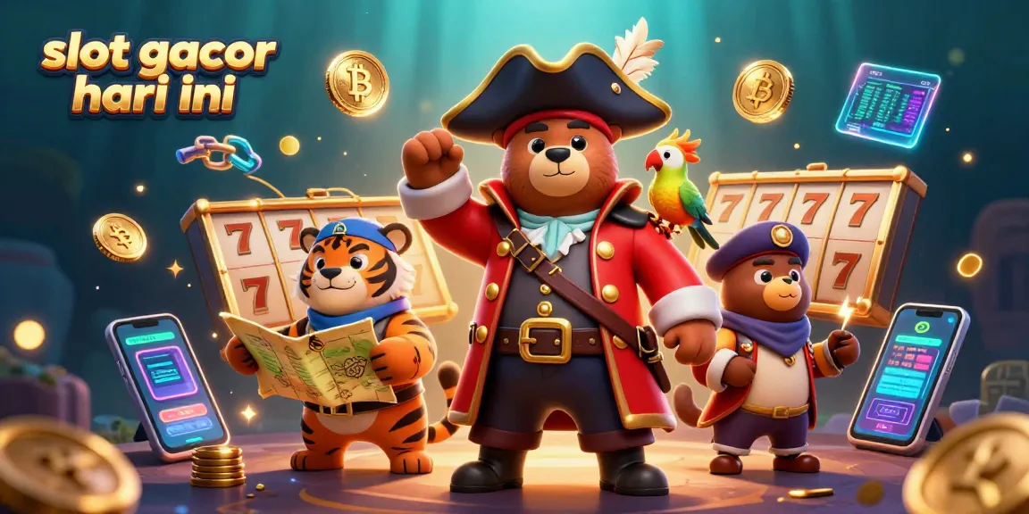 Engaging slot gacor hari ini scene with cartoon pirate bear and tiger amidst vibrant casino elements.