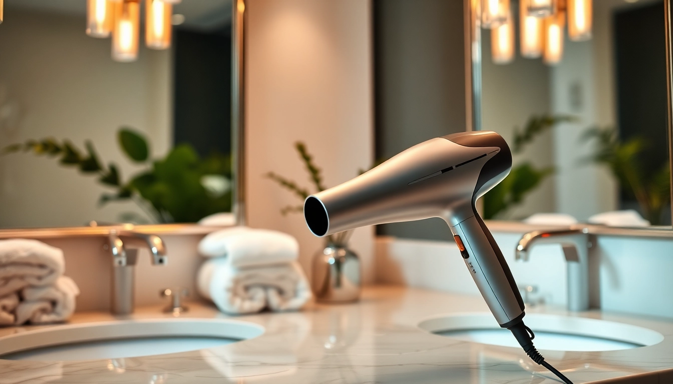 Use an ionic hair dryer for sleek styling with a modern design on a chic bathroom counter.