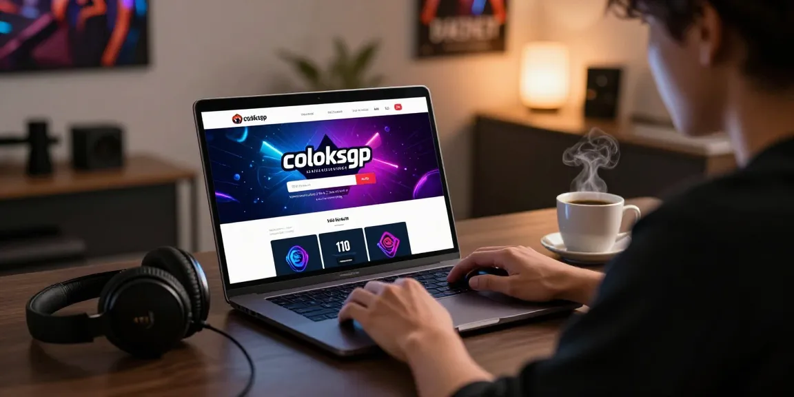 Pengguna fokus melakukan coloksgp login di meja modern dengan laptop dan aksesori gaming.