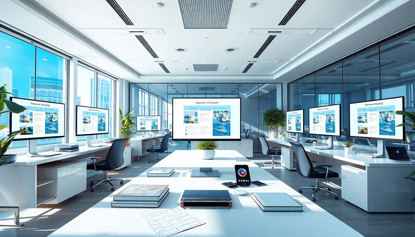 Professional workspace showcasing 'thiết kế website theo yêu cầu' with modern design tools and collaborative elements.
