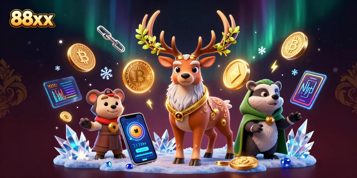 Engage with the magic of 88xx in a vibrant, animated casino world full of crypto, sparkles, and mythical creatures.