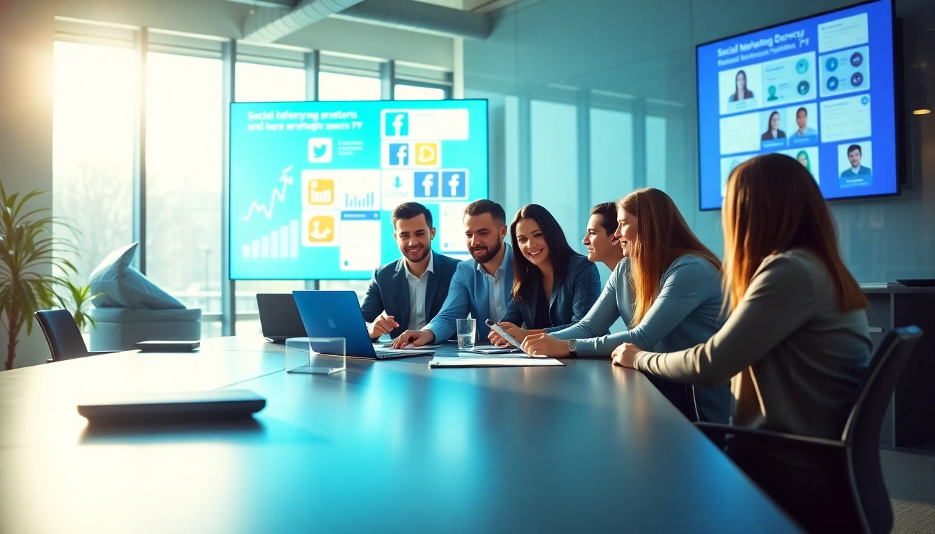 Team at a social media agency brainstorming successful digital strategies.