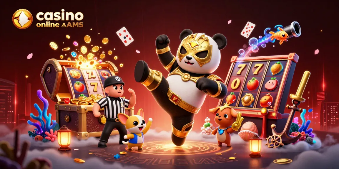 Immagine di un panda lottatore in un casino online non AAMS, circondato da slot e spettatori animali.