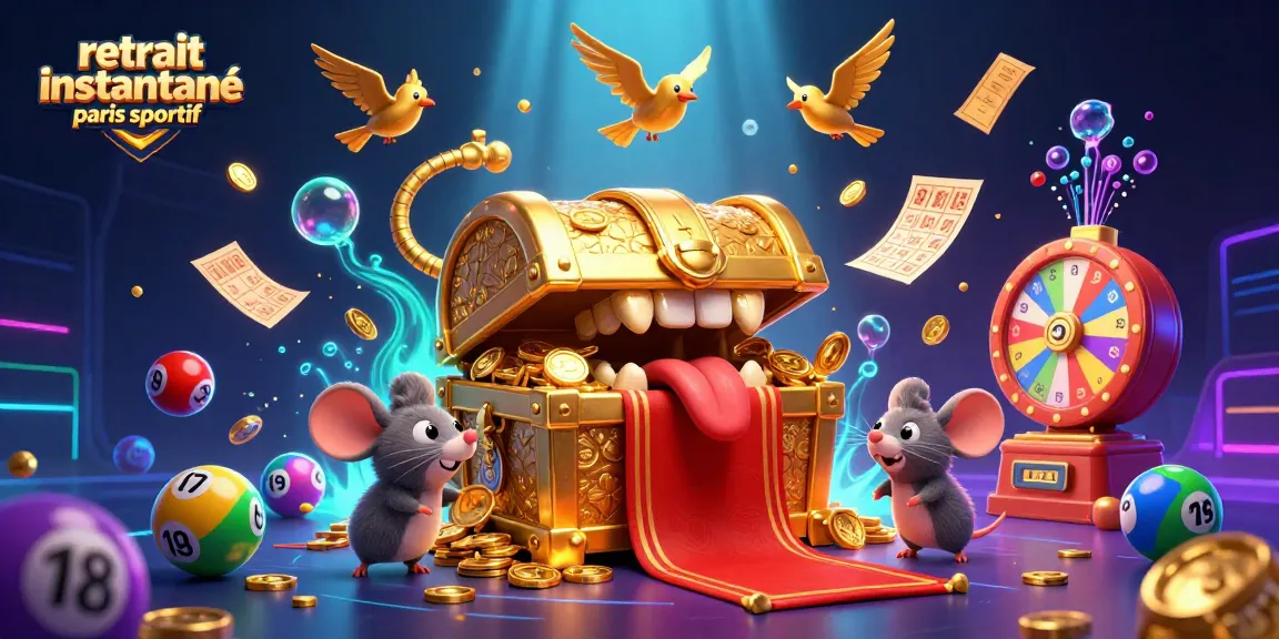 Retrait instantané paris sportif : image dynamique avec un coffre au trésor attirant des souris aventurières.