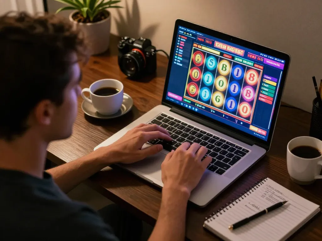Player enjoying slot games on tg88-bm, focusing on strategy and engaging interface.