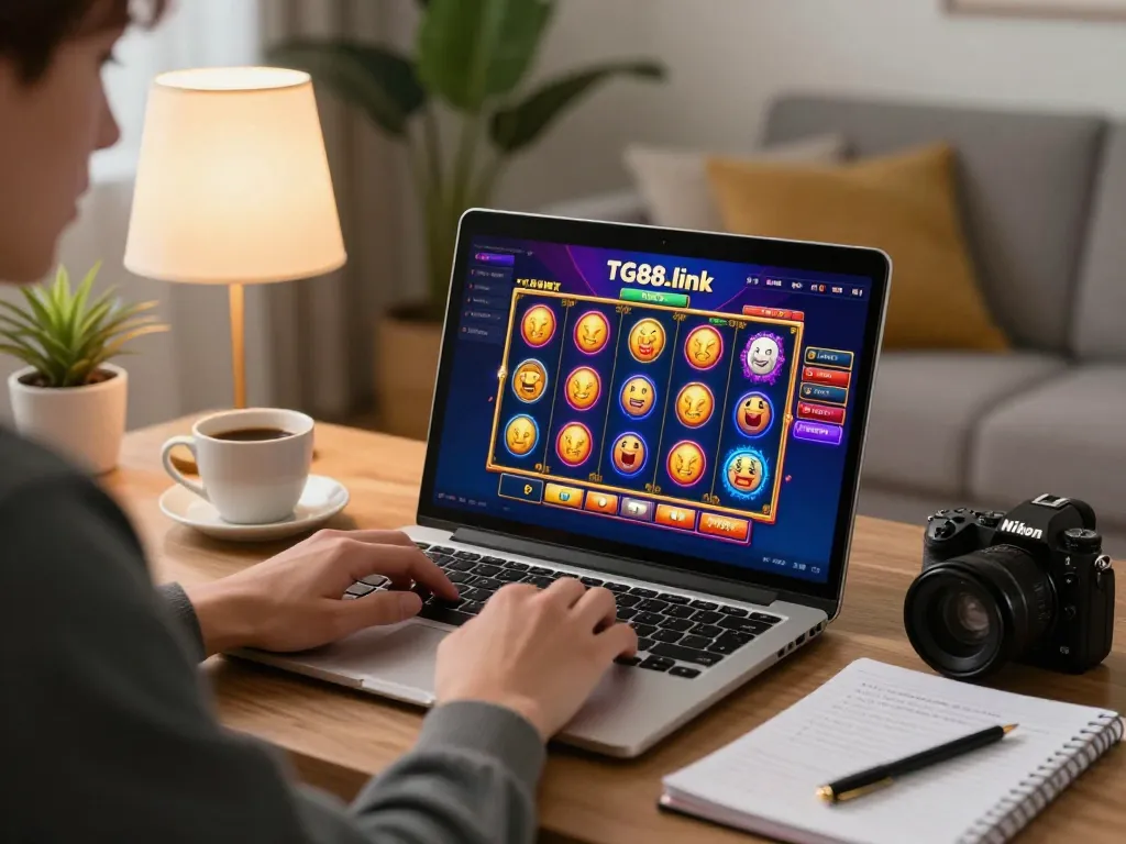 Engaged player enjoying slot games on TG88-link while strategizing in a cozy home setting