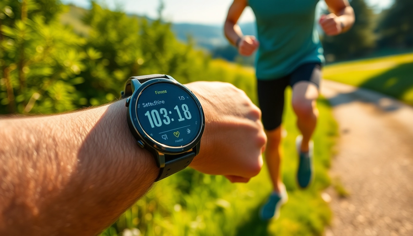 Showcasing the Finesse Smart Watch on a jogger's wrist, highlighting its sleek design and fitness features.