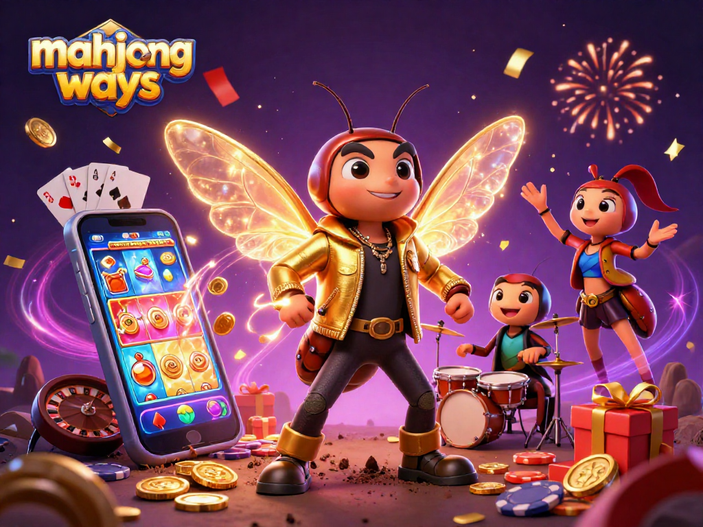 Experience mahjong ways with a vibrant 3D casino scene featuring animated characters and gaming elements.