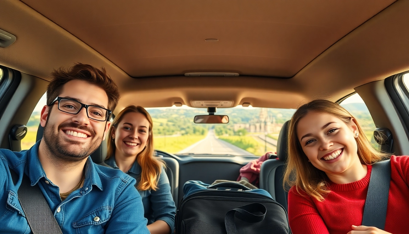 Family smiling during their Beauvais Airport to Disney Transfer, enjoying the ride.