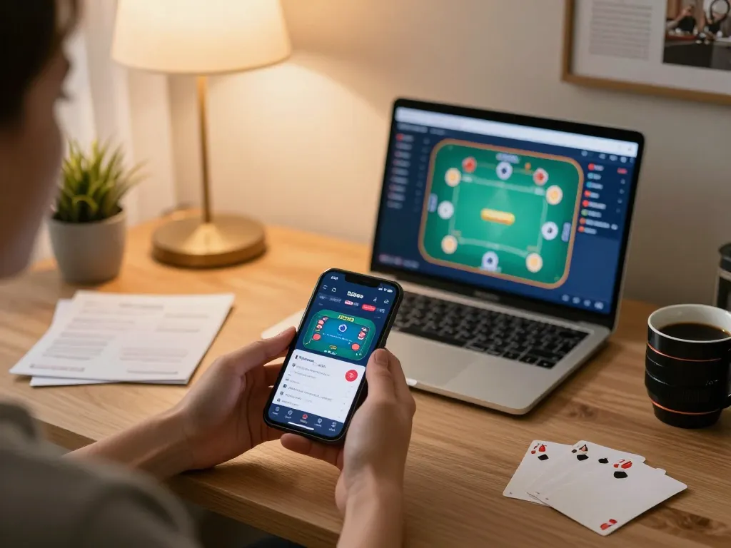 Engaging with G28 com mobile app for poker gameplay in a cozy home setting
