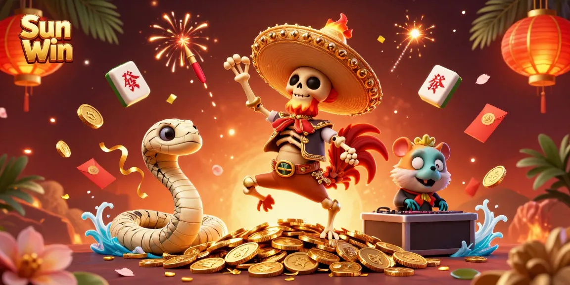 Experience the thrill of Sun Win's victory dance amid a vibrant casino scene.