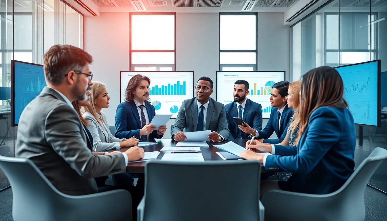 Engaging professionals discussing Acquisition Planning/Strategy Capture Management in a modern office.