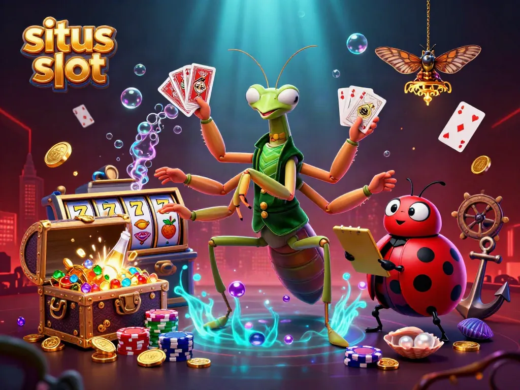 Experience situs slot action in a vibrant casino scene illustrating joyous gameplay and winning opportunities.