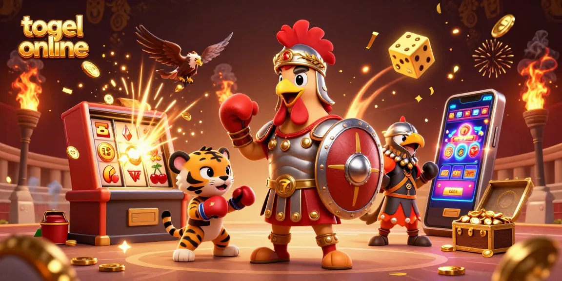 Win at togel online with this exciting illustration of cartoon characters amid a jackpot explosion.