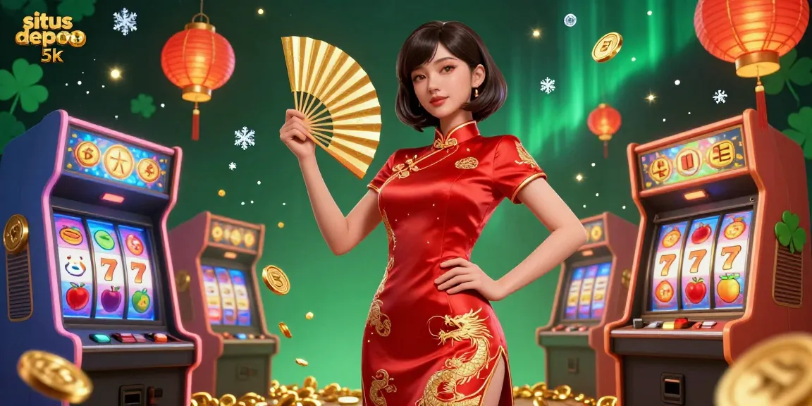 Experience the excitement of situs depo 5k with this vibrant 3D casino illustration showcasing a beautiful character and engaging elements.