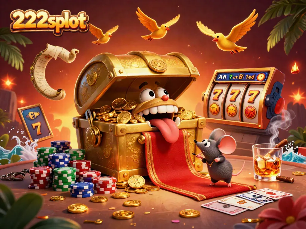Menggoda pemain dengan slot 222slot yang menarik dan harta karun digital dalam ilustrasi kasino.