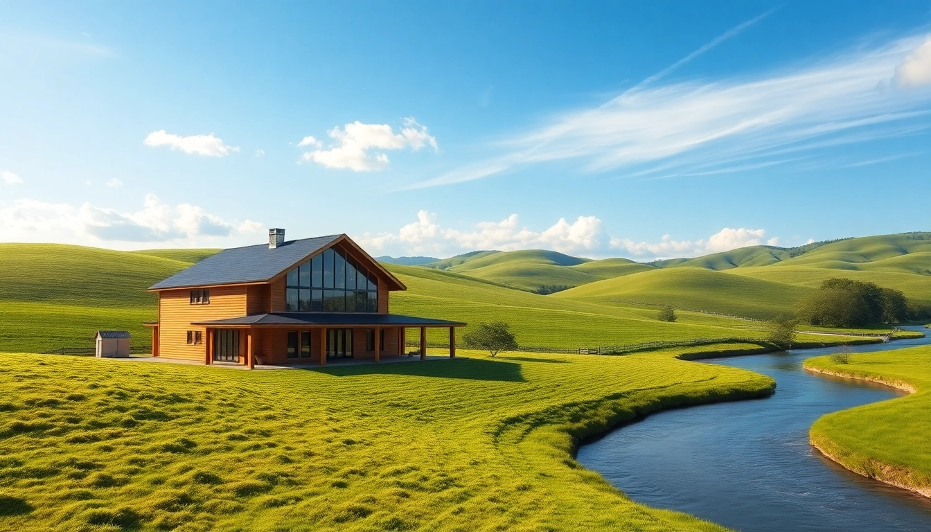 Experience the beauty of Winding River Farmhouse New Build in a serene countryside setting.