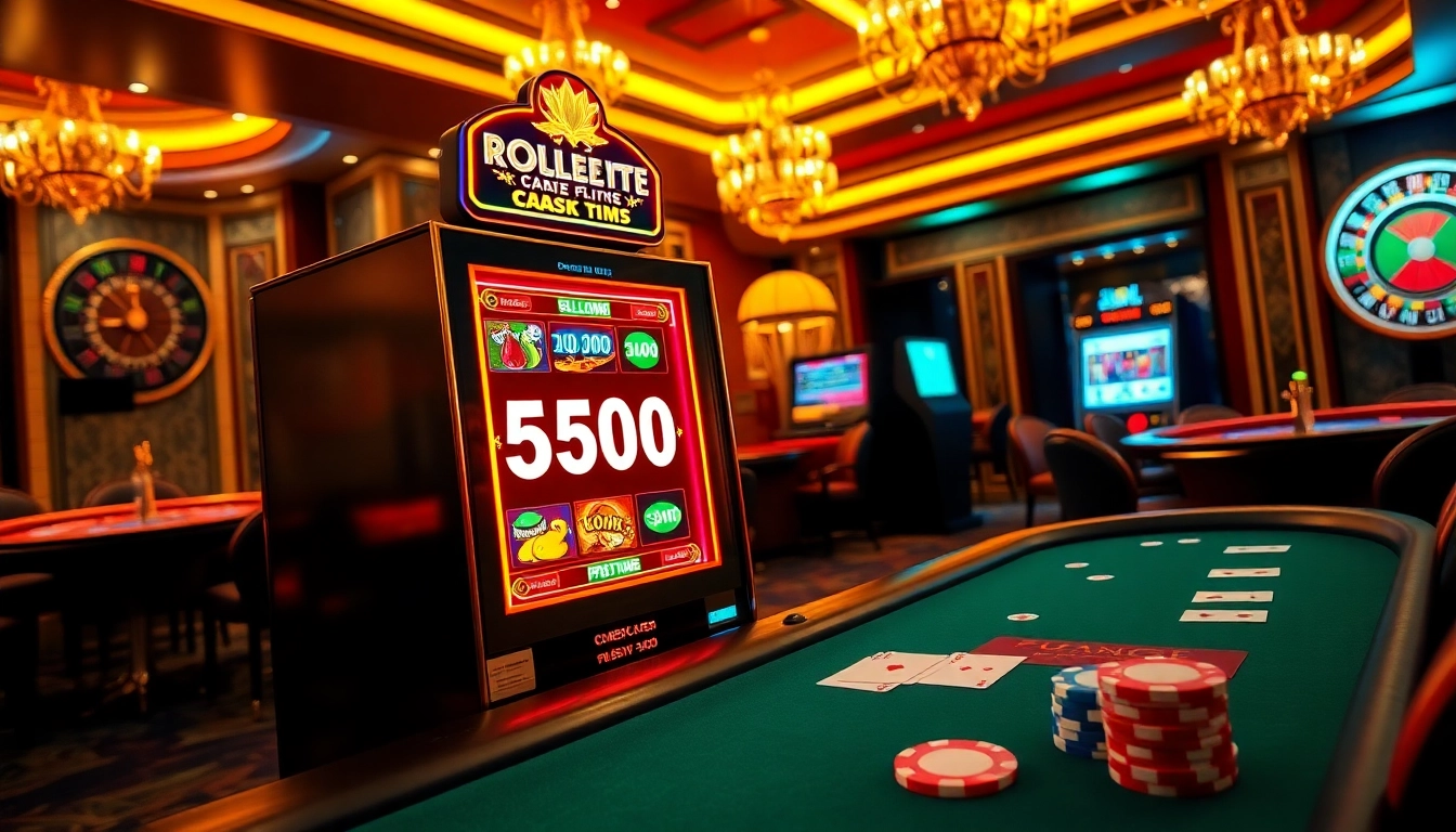 Bermain pada mesin slot Depo 5rb yang berwarna-warni di kasino mewah.