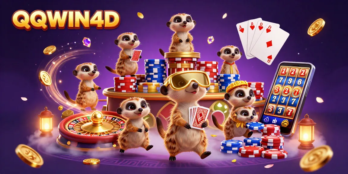 Meerkat bermain QQWIN4D dengan chip dan roda roulette yang berkilau dalam suasana kasino yang ceria