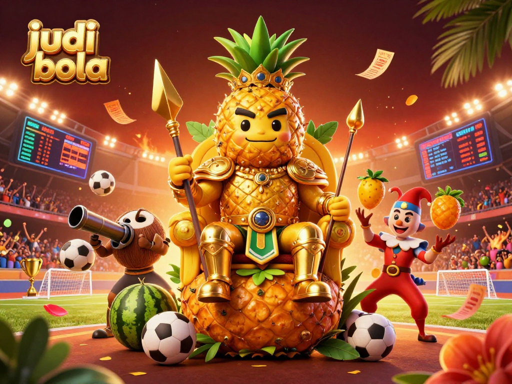 Experience judi bola excitement at a lively sports betting arena, featuring colorful characters.