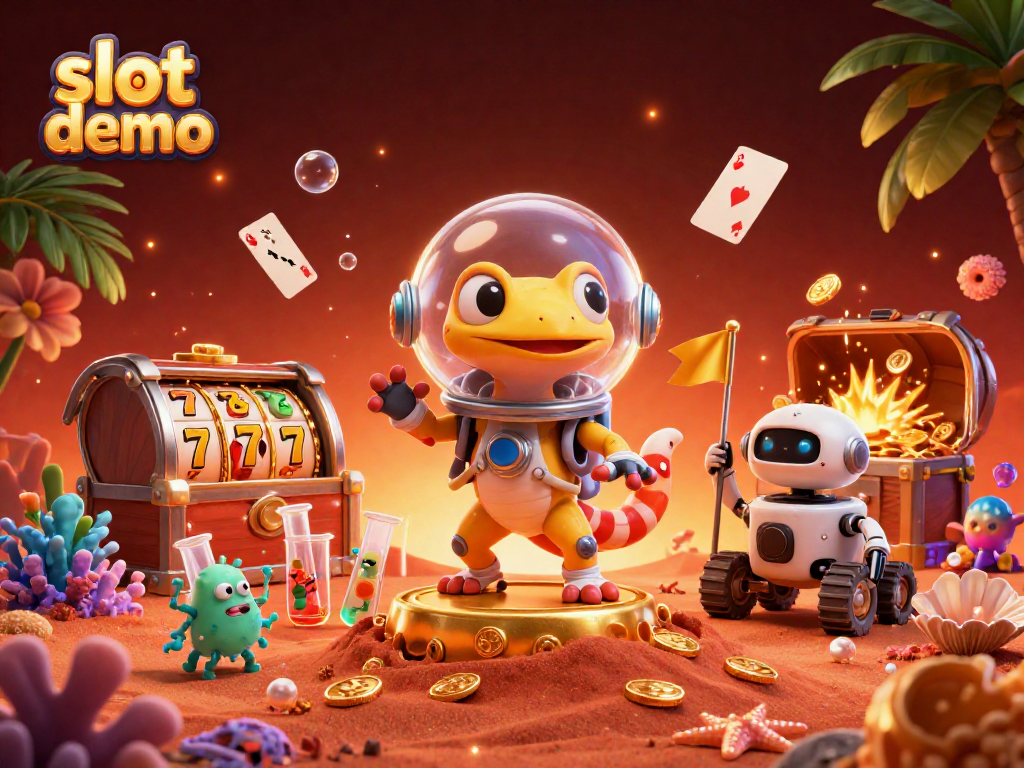 Gambar slot demo dengan karakter lucu yang menemukan kasino emas di Mars.