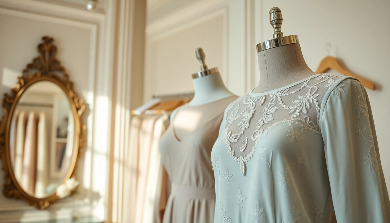 Showcase of Rivelle fashion apparel in a chic boutique setting highlighting sophistication.