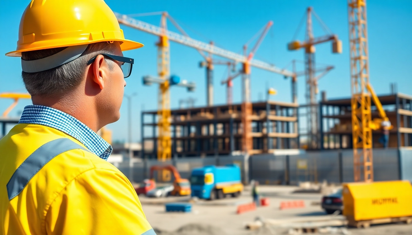 New Jersey Construction Manager leading a busy construction site with cranes and workers.