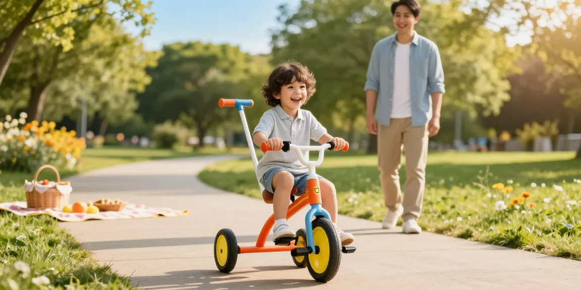 Child joyfully riding the best kids tricycles in a sunny park, showcasing fun family moments.