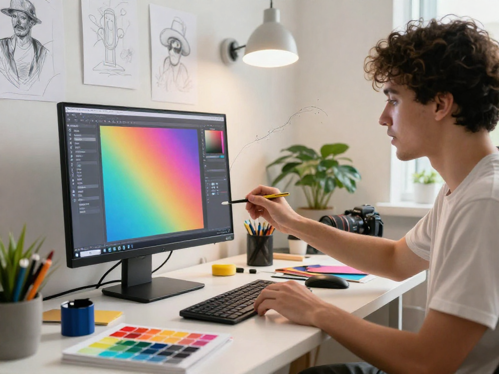 Artist using the paint-bucket tool to fill colors in a digital workspace
