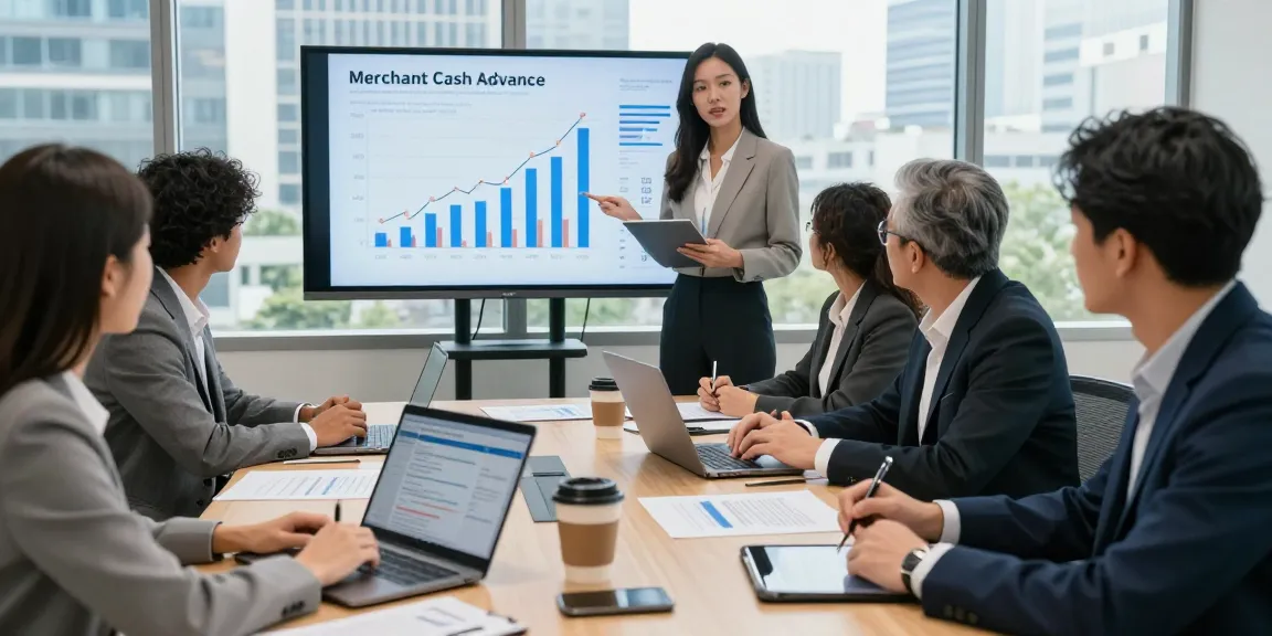 Collaborative strategy session on merchant cash advance bad credit in a modern office environment.