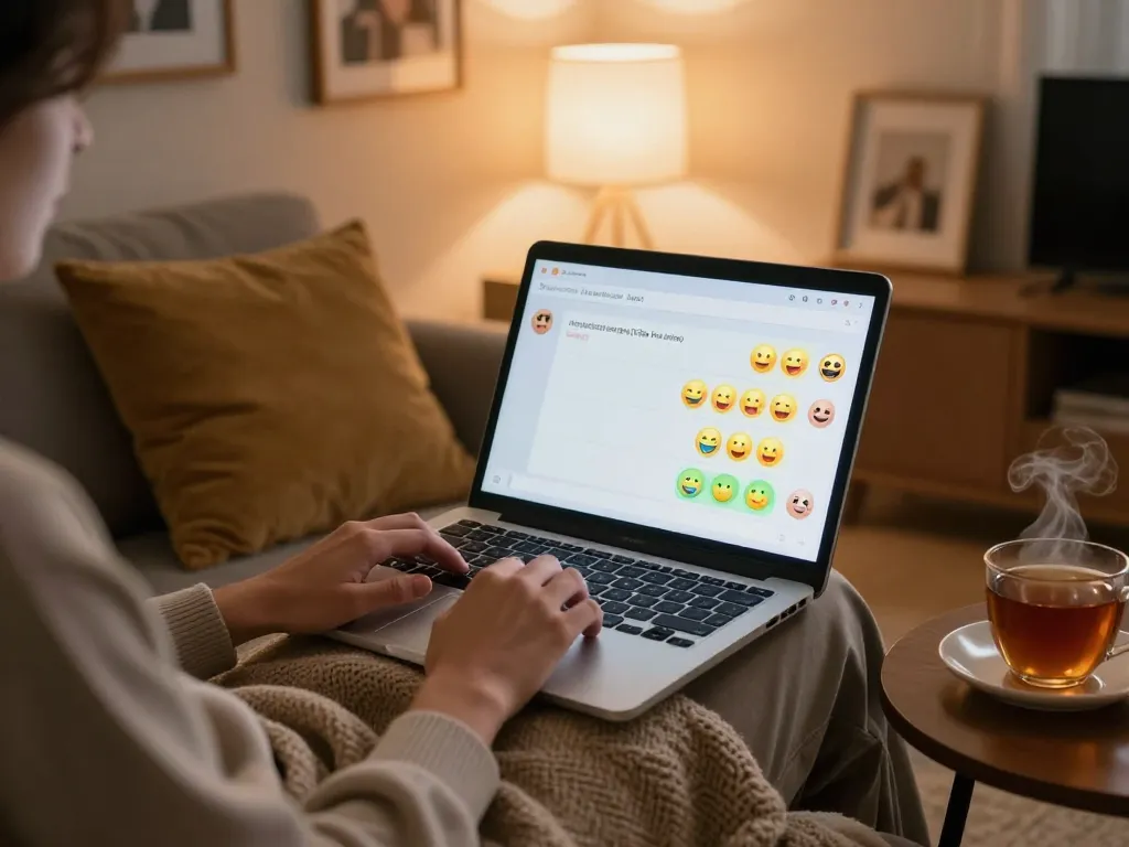 Engaging in ai sex chat on a laptop in a cozy modern setting.