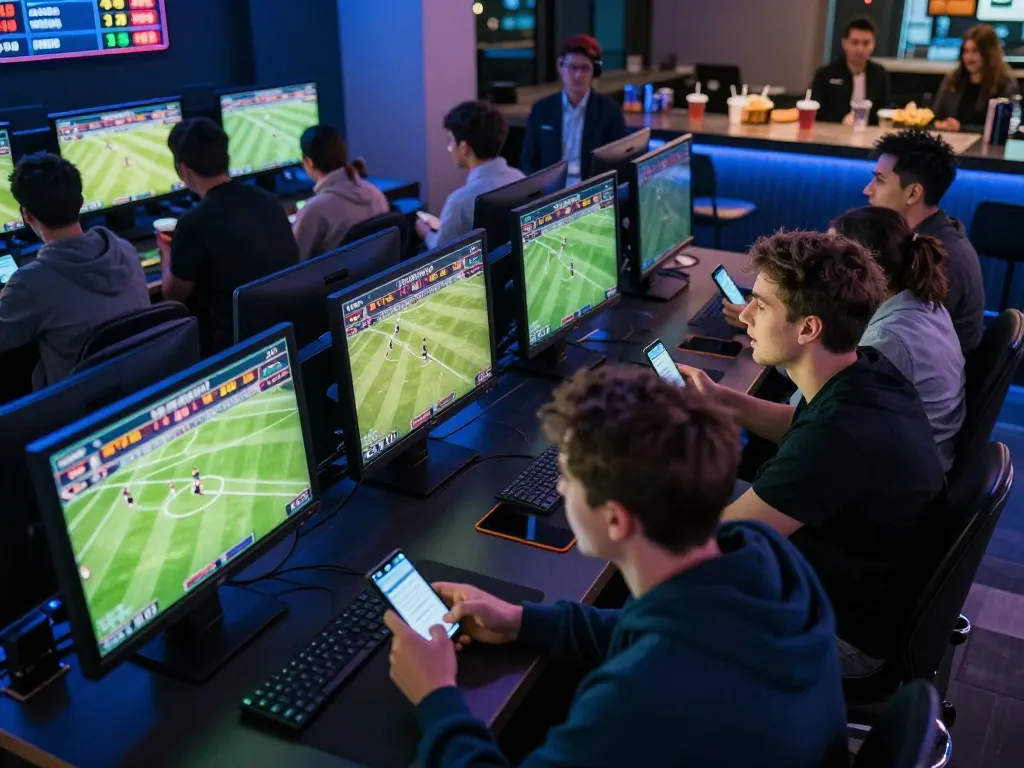 Betting on kèo nhà cái 5 in a vibrant sports bar with active bettors analyzing odds.