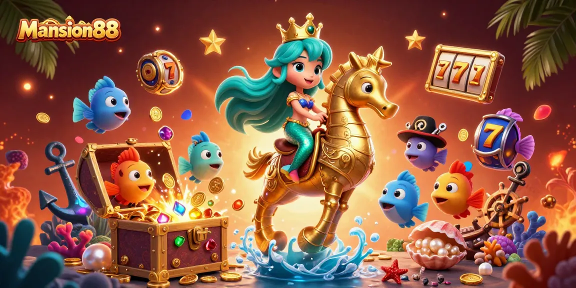 Mansion88 engages players with thrilling online slots and dynamic gaming elements in a vibrant underwater scene.